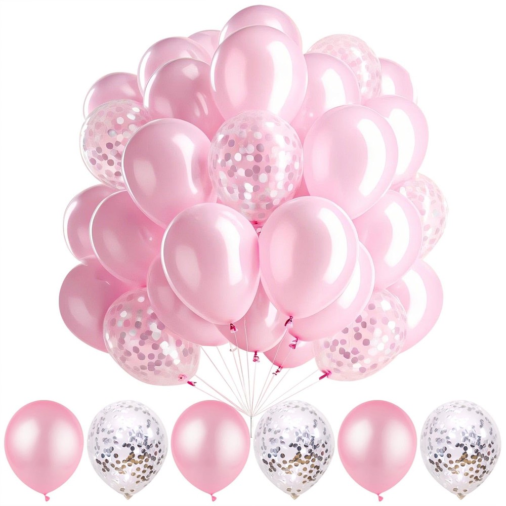 Pink Balloon and Silver Confetti Balloon for Birthday Baby Shower Wedding Gra…