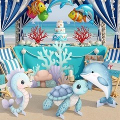 4 Pcs Under the Sea Party Decorations Set – Turtle, Seahorse, Dolphin Cutouts fo
