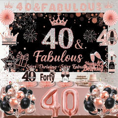 40Th Birthday Decorations for Women, Black and Rose Gold 40Th Birthday Decoratio