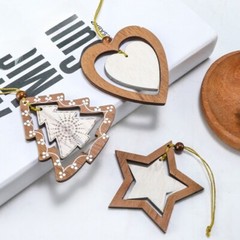 6X Christmas Tree Hanging Pendant Hollowed Wood Crafts Festive Xmas Decoration