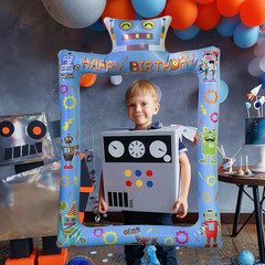 Fun Robot Themed Happy Birthday Inflatable Selfie Photo Frame Props for Pictures
