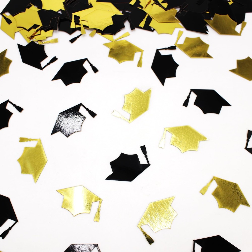 200 PCS Black Gold Congrats Grad Caps Class Of 2026 Graduation Confetti