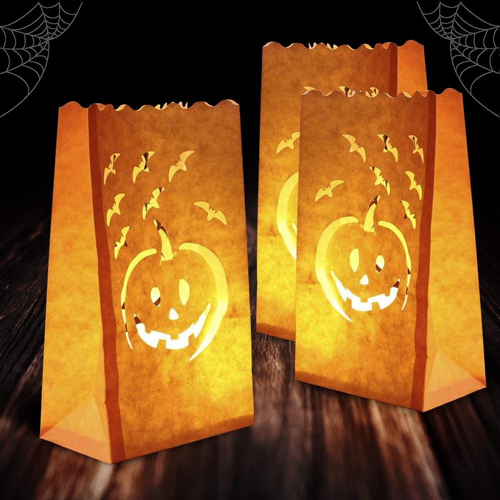 24 Pack Halloween Luminary Bags MoistureProof Orange Tea Light Candle