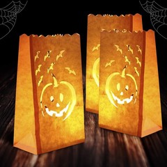 24 Pack Halloween Luminary Bags MoistureProof Orange Tea Light Candle