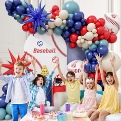149pcs Baseball Balloons Arch with Navy Blue Red Sand White Balloons for Grad…