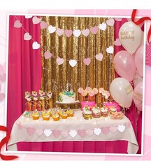 60Pcs Hanging Hearts Pink Sparkle Garland Valentines Day Anniversary Decoration