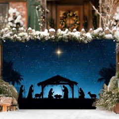 Christmas Banner 71×43 Inch Nativity Scene Backdrop Bethlehem Star Background…