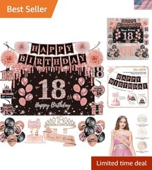 18th Birthday Decorations for Girls,52Pcs PRE-STRUNG Rose Gold Black Party Se…
