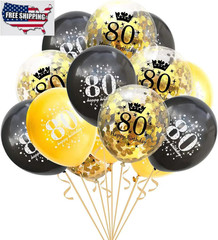 80Th Birthday Balloons Black and Gold 80Th Birthday Party Decorations for Men an