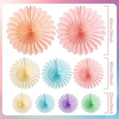 9 PCS Huge Pastel Hanging Paper Fans Macaron Birthday Party Decorations