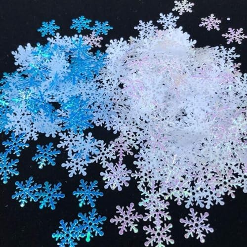1200Pcs Snowflakes Confetti Decorations for Christmas, White and Blue,white