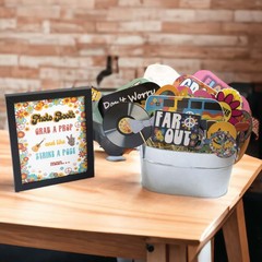 60s Photo Booth Props – 41-pc Photo Booth Kit with 8 x 10-Inch Sign, 60 Adhesive