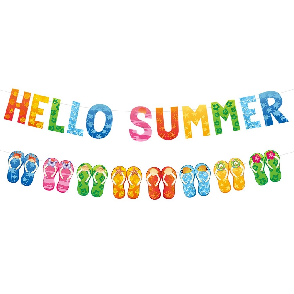 Hello Summer Colorful Flip Flop Banner Beach Pool Slippers Garland Decorations