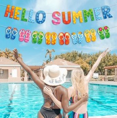 Hello Summer Colorful Flip Flop Banner Beach Pool Slippers Garland Decorations