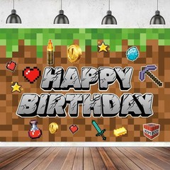 Minecraft Themed Party Backdrop Pixel Photo Background Decoration 60×40” NEW