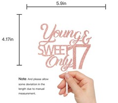 Glitter Young And Sweet Only 17 Cake Topper Rose Gold Birthday Party Decoration