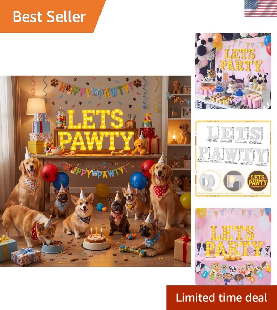 Lets Pawty! 9 Pieces 6.42» LED Neon Pet Party Decorations – Indoor/Outdoor