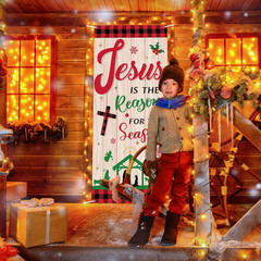 Christmas Jesus Religious Door Cover Xmas Holy Night Door Backdrop Jesus Is the