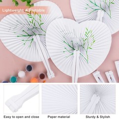 Aodaer 100 Pack Heart Shaped Folding Fans White Paper Fans Handheld Fans with…