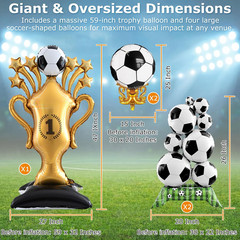 5 Pcs Soccer Balloons Party Decorations Set, Extra Large Trophy & World Cup Foil