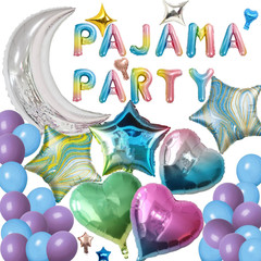 44 Pieces PAJAMA PARTY Balloons Silver Moon Star Rainbow Gradient Heart Aluminum
