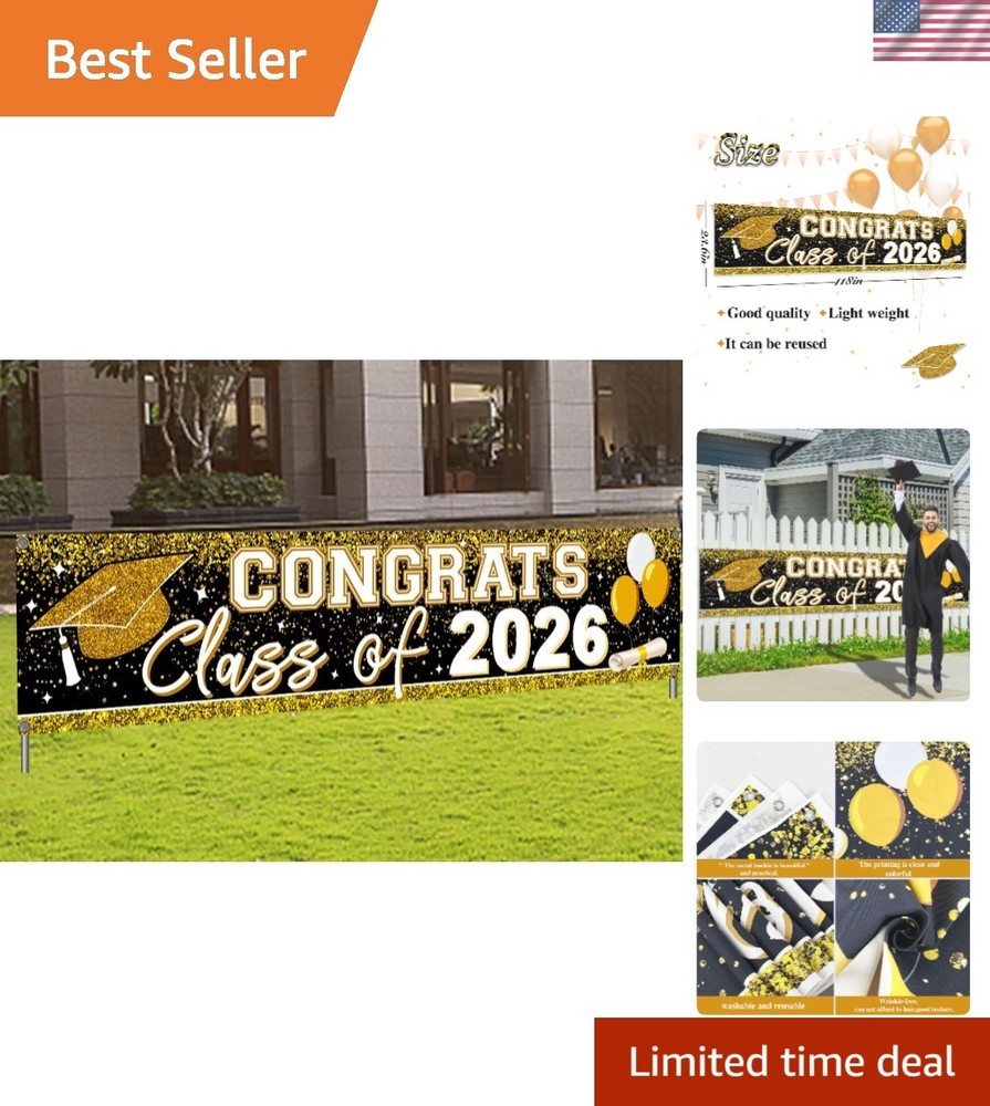 Large Vinyl Graduation Banner – Class of 2026, Fade-Resistant Decor 9.8ft