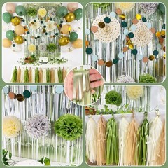 Sage Green Gold Party Decorations, 45Pcs Kit Balloons Paper Pompoms Tassel Ga…