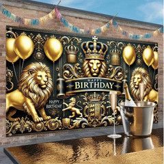 Black and Gold Party Decorations Banner 71×43 Inch, Large Happy Birthday Backdro