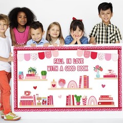 70 PCS Valentines Day Reading Bulletin Board Set Bookshelf Heart Borders