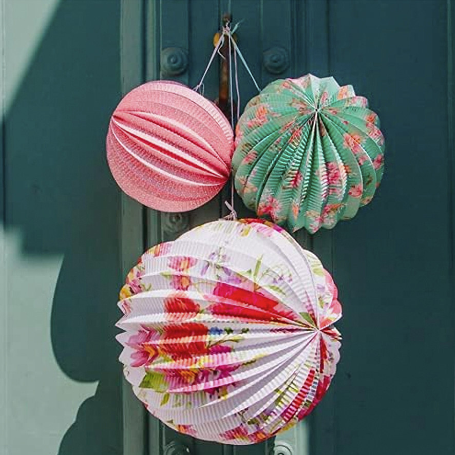 3 FLORAL PAPER LANTERN Birthday Boho Flower Home Garden Summer Tea Party Hanging
