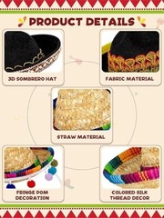 9 Pieces Mini Sombrero Headbands with Ball Fringe, Fabric Fiesta Costume Acce…