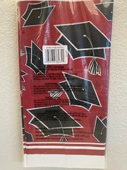 GRADUATION Party School Spirit Red Plastic Border Print Tablecloth 54″x102″