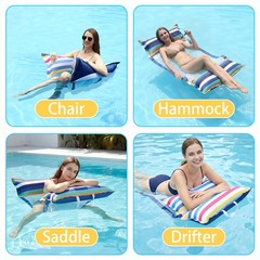 Pool Hammock Floats, XL, 2Pack Inflatable Water Floaties 4-in-1 (Saddle, Loun…