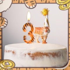 Zi Lan Tiger Stripe 4th Birthday Number Candle, Jungle Animal 4, Orange
