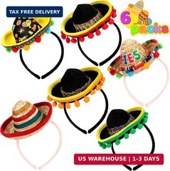 JOYIN 6 PCS Cinco De Mayo Fiesta Fabric and Straw Sombrero Hat Party Costume for