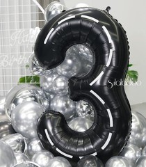 Race Car 40Inch Black 3 Balloon Number Large Helium Race Track 0-9 Giant Digi…