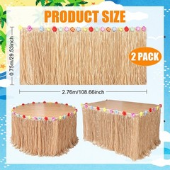 2 Pack Hawaiian Luau Grass Table Skirt, 9ft x 2.4ft Grass Party Decorations
