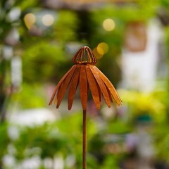 Bronze Rusted Echinacea Garden Stake Metal Art for Lawn and Flower Beds