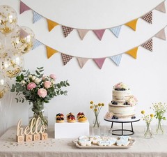 2Pcs Triangle Bunting Flag No-DIY Cotton Fabric Garland Reusable Party Banner…