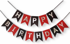 Red Silver Black Happy Birthday Banner Sign Decorations for Boys Girls Men Women