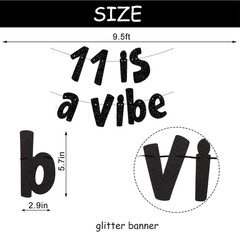 11 Is a Vibe Banner, Pre-Strung Glitter Black 11Th Birthday Banner, Funny 11Th B