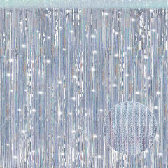 2 Pack 3.3 X 9.9 Ft Laser Silver Foil Fringe Curtains Party Decorations,Tinsel C