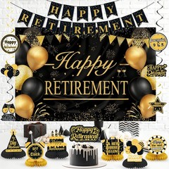Retirement Party Decorations for Men Women Black Gold Happy Retirement Banner…