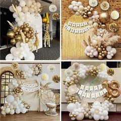 Gold & White Birthday Decorations Kit Balloons Banner Tablecloth Confetti