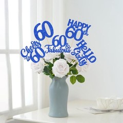 60th Birthday Centerpiece Sticks 15 PCS Happy 60 Table Flower Decor Blue