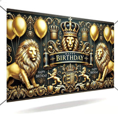 Black and Gold Party Decorations Banner 71×43 Inch, Large Happy Birthday Backdro