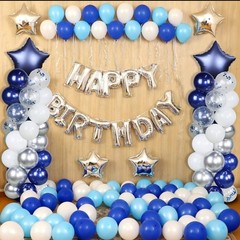 2 Set 5 Feet Balloon Column Kit With Balloons, 80 Pcs Navy Blue Silver Balloo…