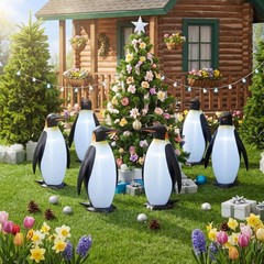 6 Pcs 20.5″ Inflatable Penguin Birthday Decorations – Cute Pool Party & Summer D