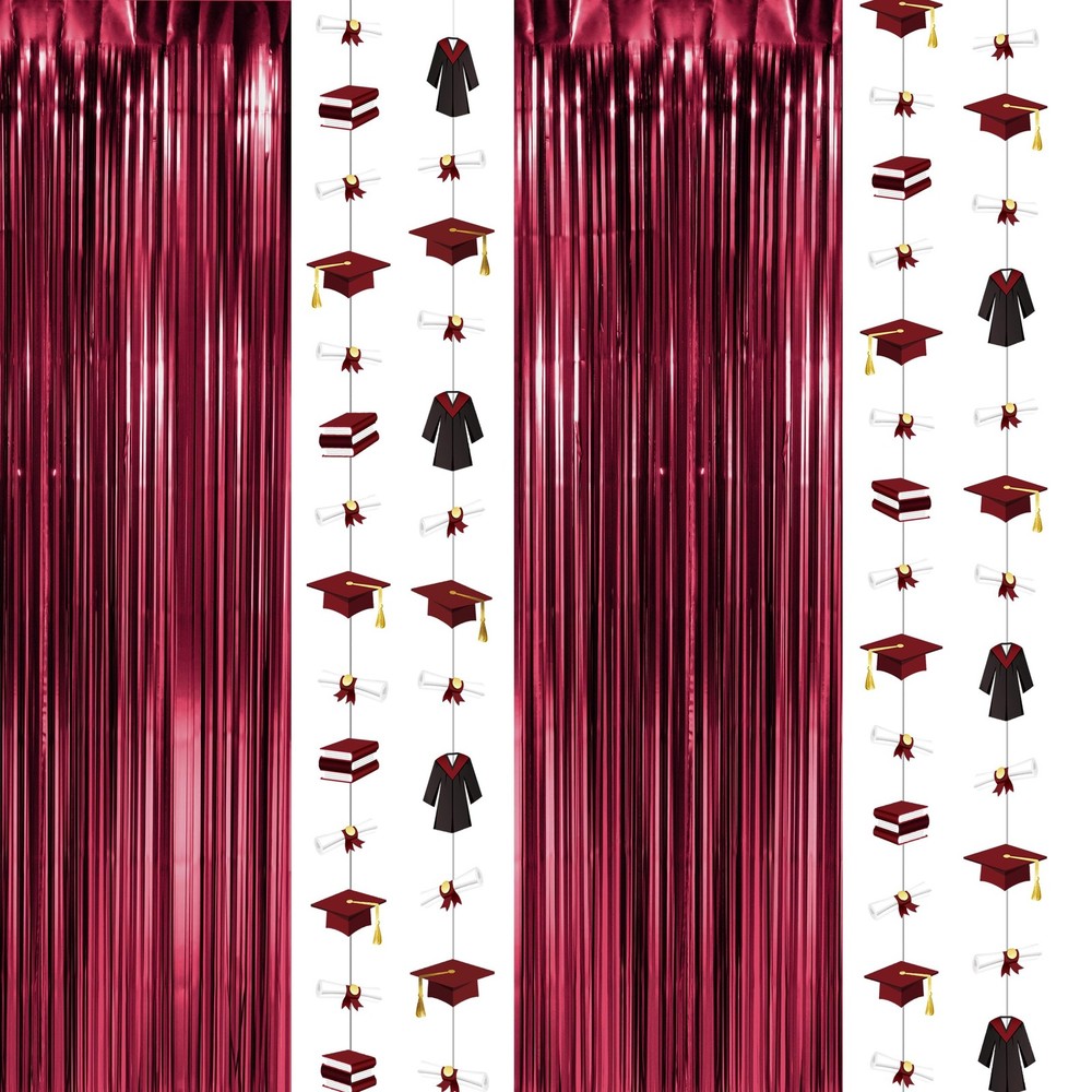 Cheerland 2026 Burgundy Graduation Decorations 2026 Maroon Tinsel Foil Fringe…
