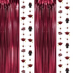 Cheerland 2026 Burgundy Graduation Decorations 2026 Maroon Tinsel Foil Fringe…